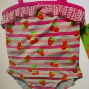 Pink and Red Striped Kids Swimsuit